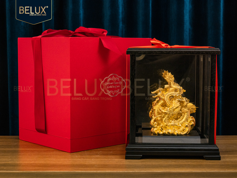 Tượng linh vật Rồng dát vàng 24k-20×16.5x24cm